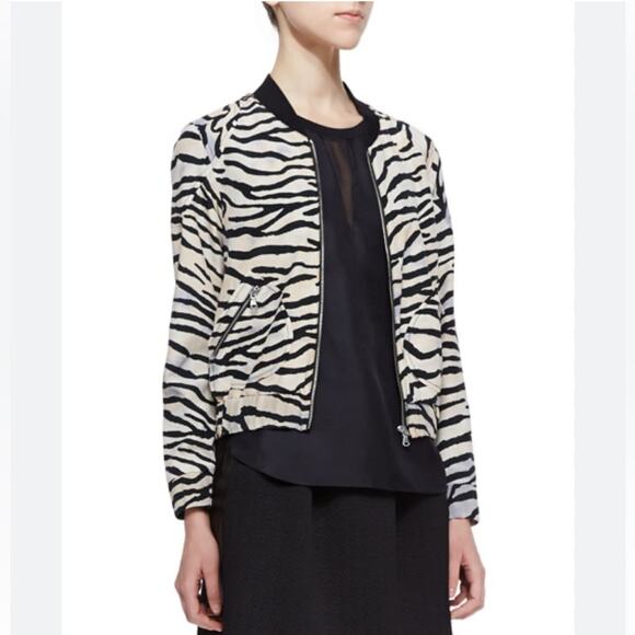 Rebecca Taylor Tiger-Striped Silk Bomber Jacket - Picture 1 of 10